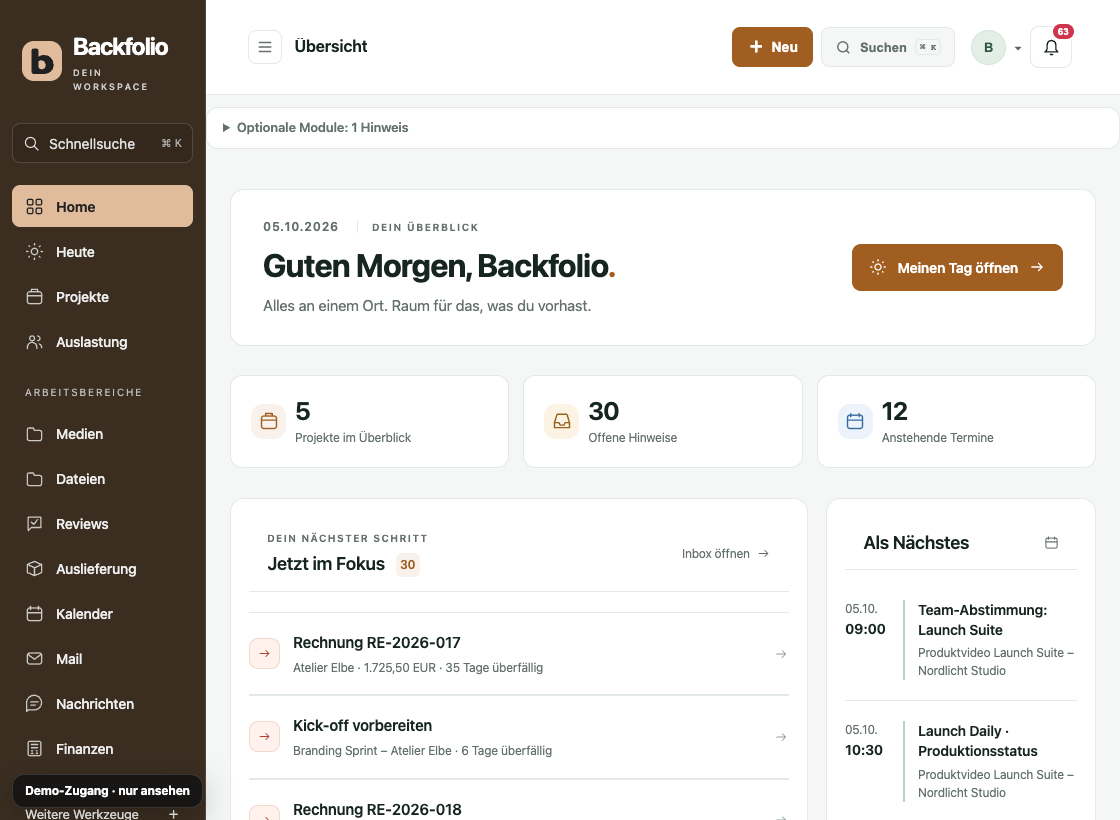 Backfolio-Dashboard im Farbstil Kupfer